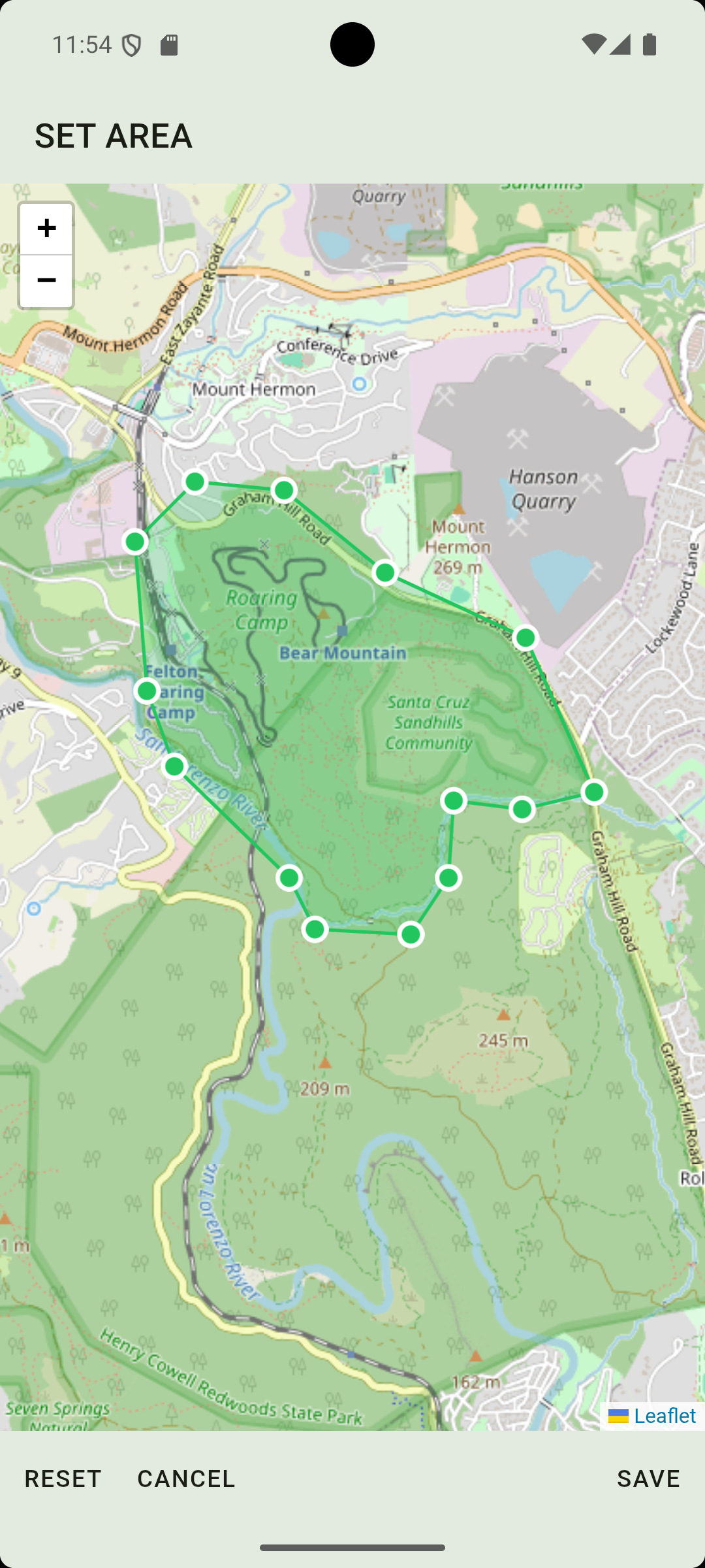 The playfield editor with a boundary polygon drawn on the map